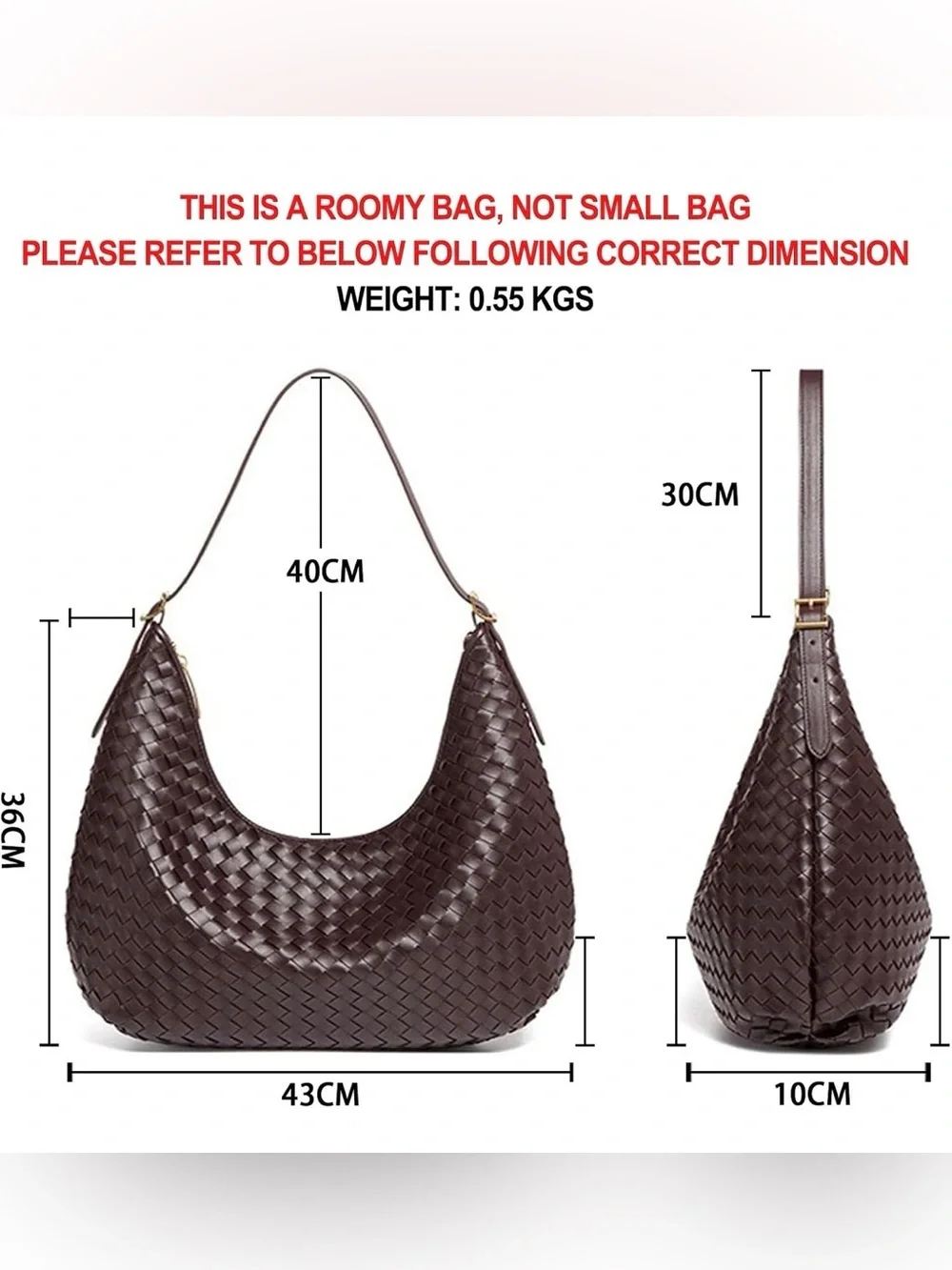 Woven Vegan Leather Hobo Bag in Chocolate Brown Basket Weave, NWT🤎💫